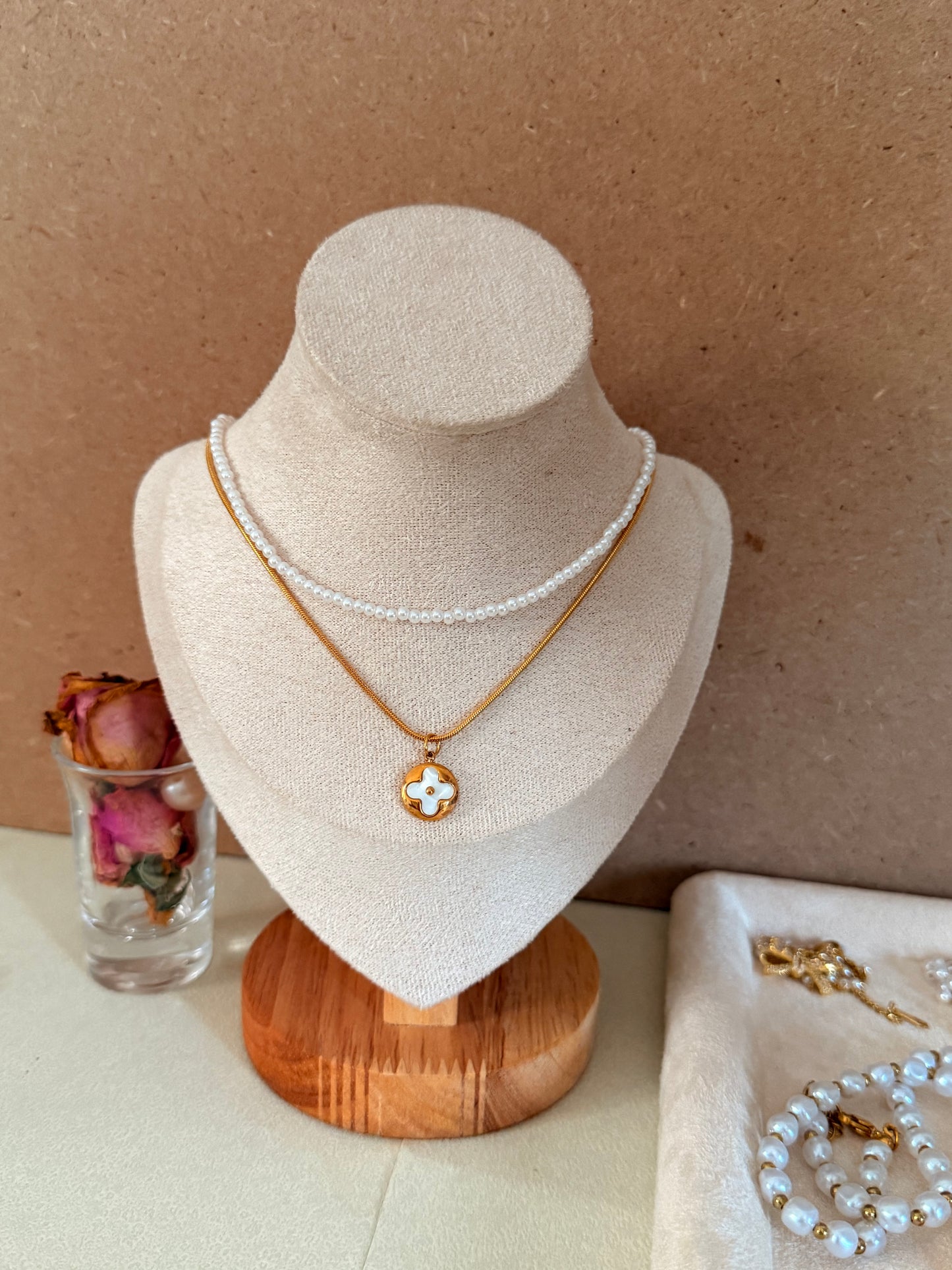 Dual chain Pearl Necklace