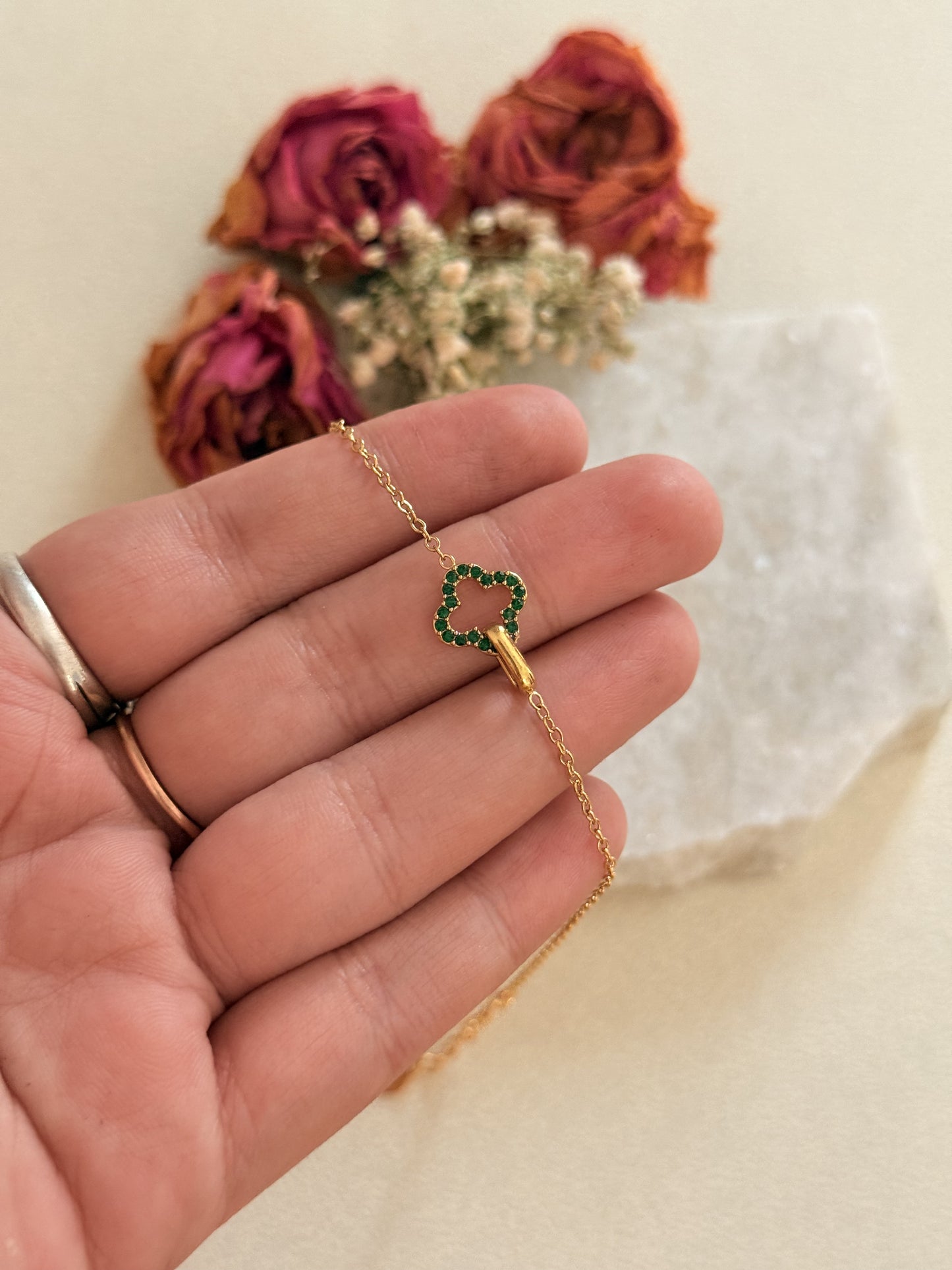 Fortune Key Bracelet with Emerald Stone