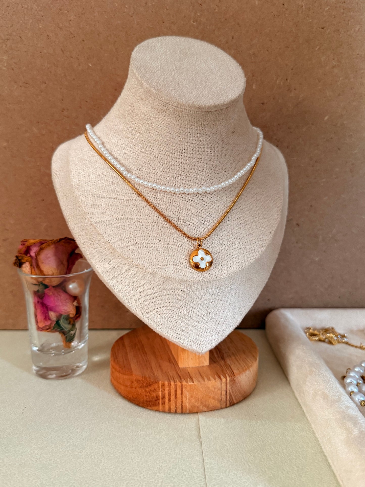 Dual chain Pearl Necklace