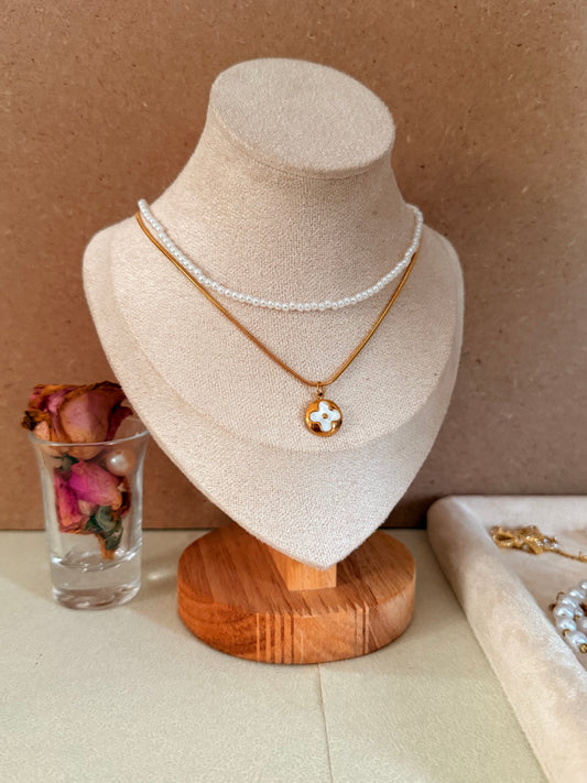 Dual chain Pearl Necklace
