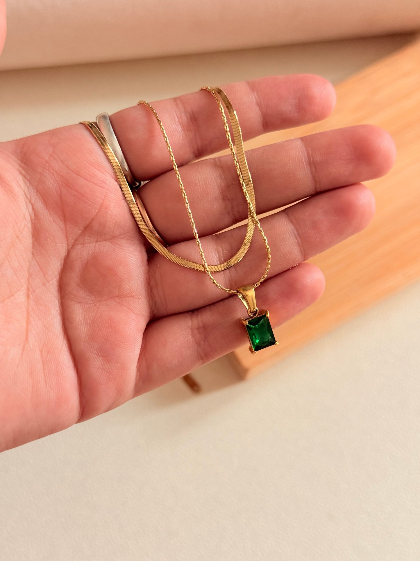 Emerald Dual Chain Necklace