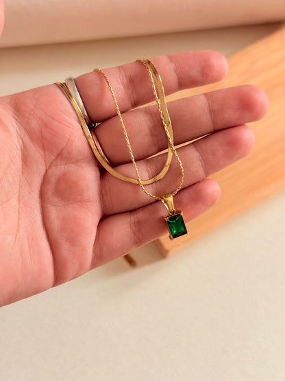 Emerald Dual Chain Necklace