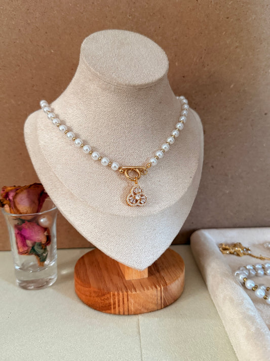 Pearl Necklace with floral charm