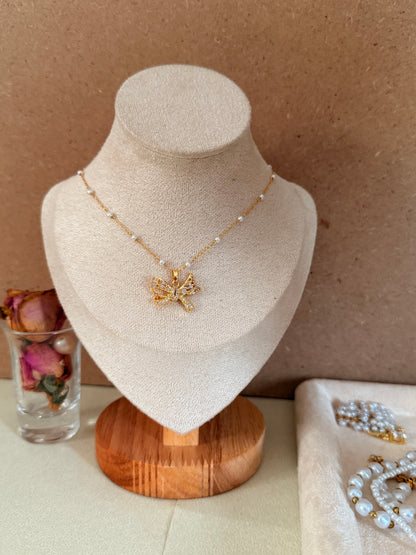 Pearl Necklace with bow fly charm