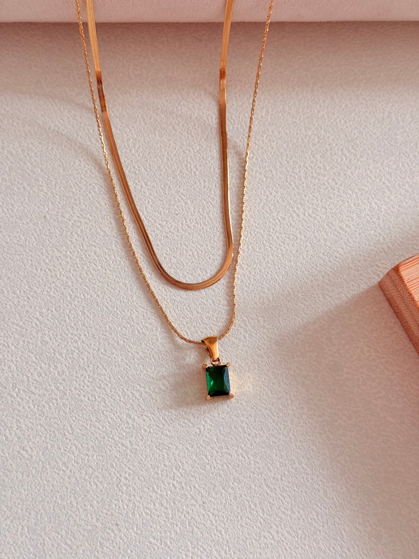 Emerald Dual Chain Necklace