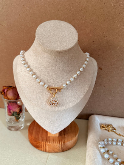 Pearl Necklace with floral charm